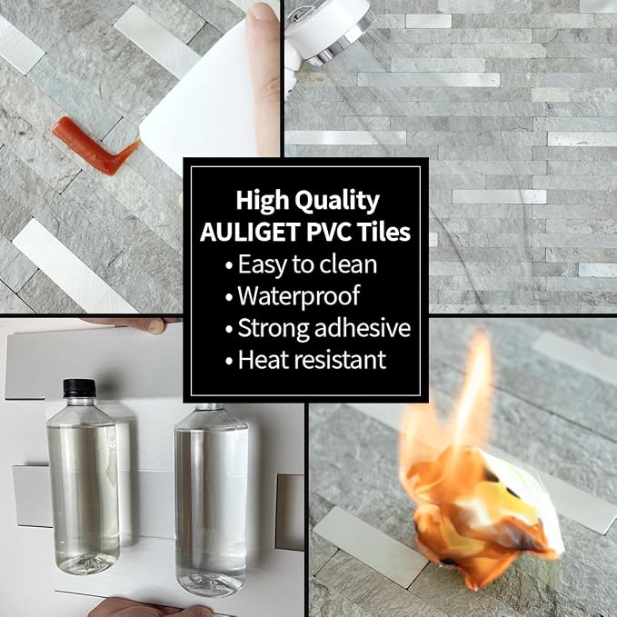 AULIGET 2 Sheets Mountain Rock Peel and Stick Backsplash, PVC Mixed Metal Gold - Image 5