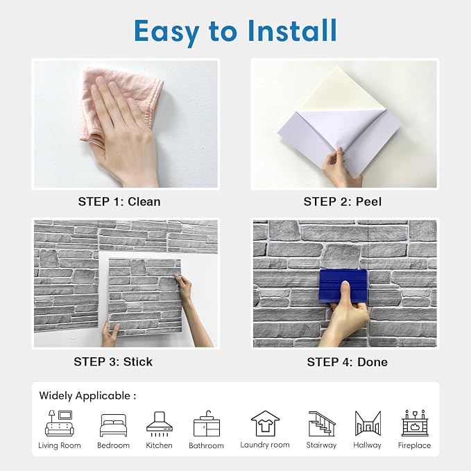 COMSTICKC Peel and Stick Faux Stone Wall Sticker Wall Panels, Not Real Stone - Image 8