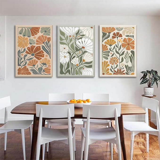 KISSFOX Framed Canvas Wall Art Abstract Floral Botanical Print Set of 3 Green - Image 7