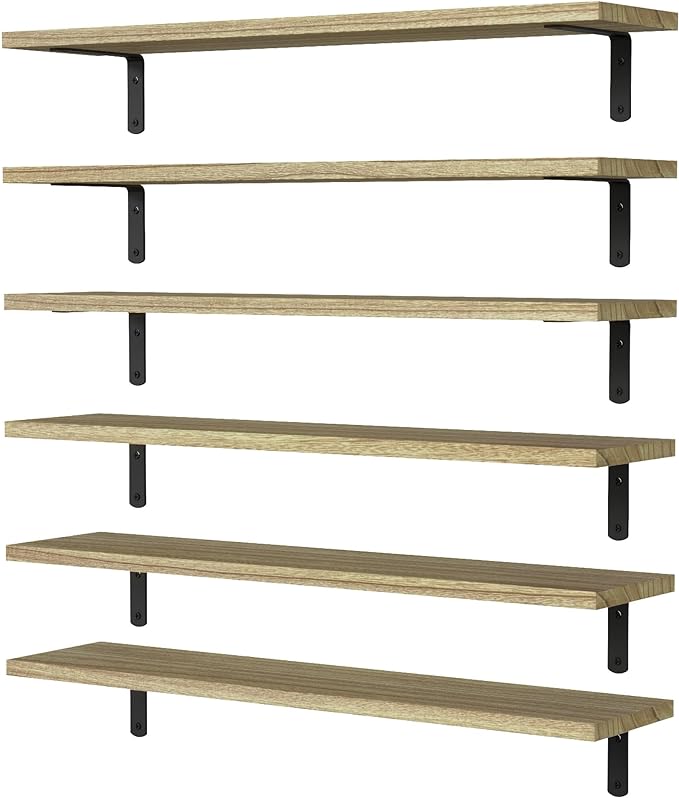 WOPITUES Wood Floating Shelves Set of 6, 24 inch Long Floating Shelves by WOPITUESOfficial