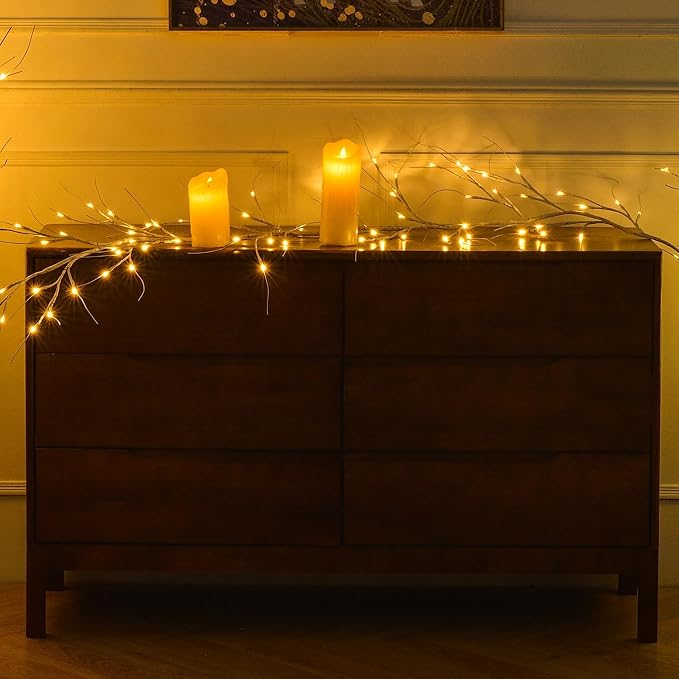 White Birch Garland with Lights 6ft 72LED, Battery Operated Twig Vine with Timer - Image 5