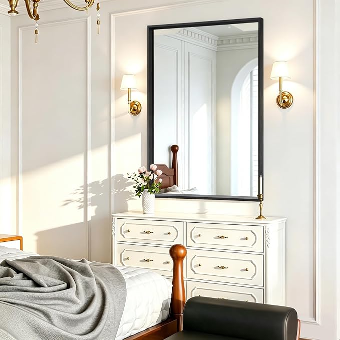 AAZZKANG Large Mirrors for Wall Black 28"x20" Rectangle Metal Framed Mirror - Image 5
