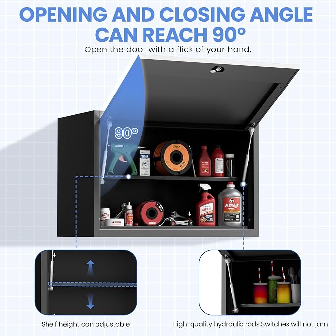 Garage Wall Cabinet with Flip-Up Door and Shelf, Lockable Metal Storage Cabinet - Image 4