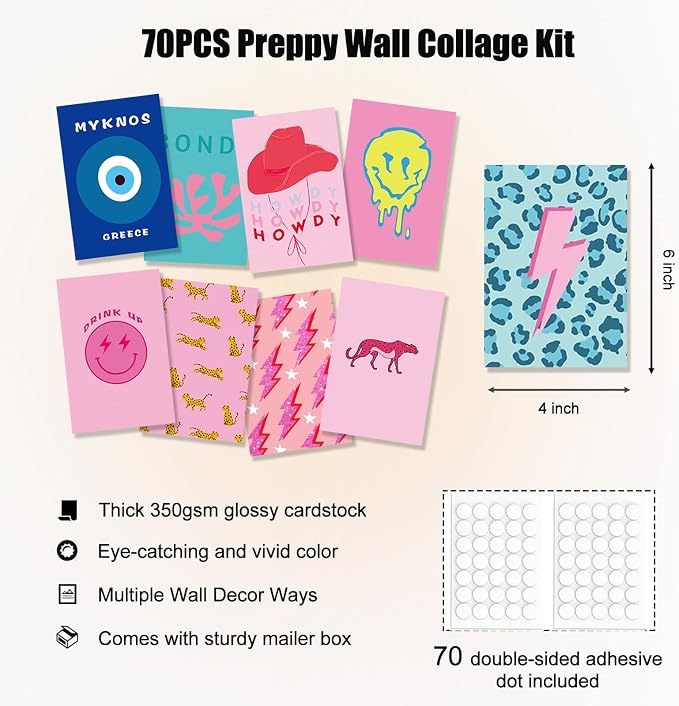 KBKBART 70pcs Preppy Room Decor, Aesthetic Pictures, Cute Trendy Pink Photo - Image 6