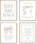LARTSFRO Coquette Beige Bow Jesus Wall Art Decor Posters, Inspirational Bible by Unknown