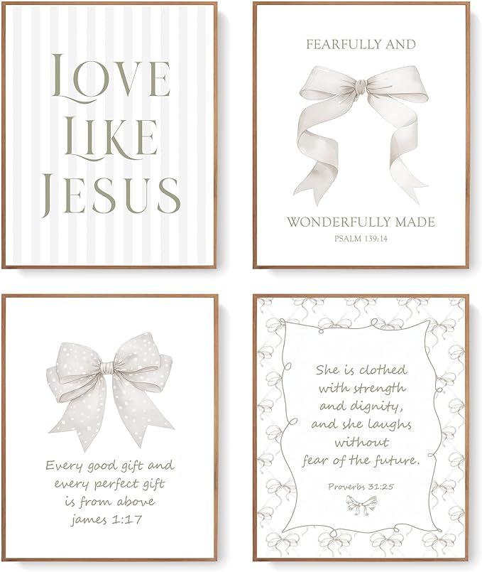 LARTSFRO Coquette Beige Bow Jesus Wall Art Decor Posters, Inspirational Bible by Unknown