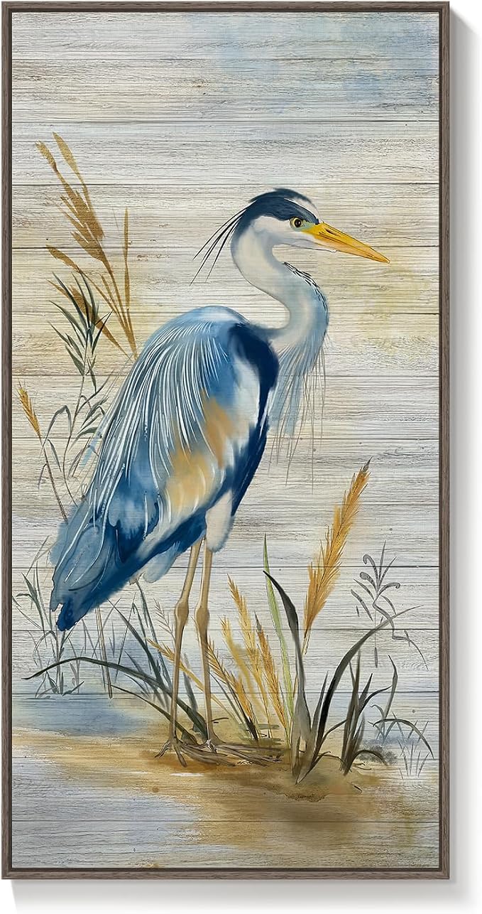 Framed Vertical Blue Heron Living Room Wall Art, Large Vintage Bird Picture - Image 9
