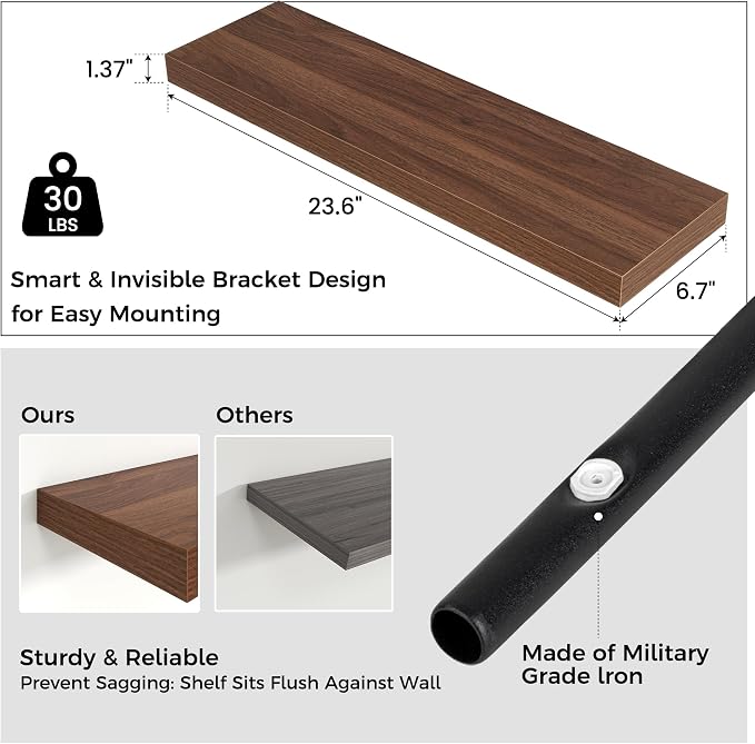Venusmiles Floating Shelves for Wall 24 inch Long, Engineered Wood Wall Shelves - Image 2