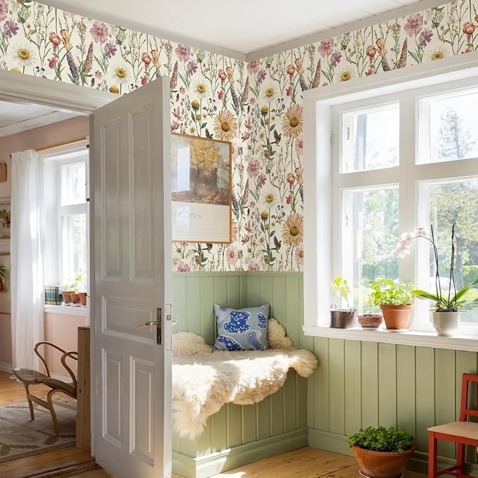 Livebor Floral Peel and Stick Wallpaper Floral Bird Contact Paper 16.9inch x - Image 8