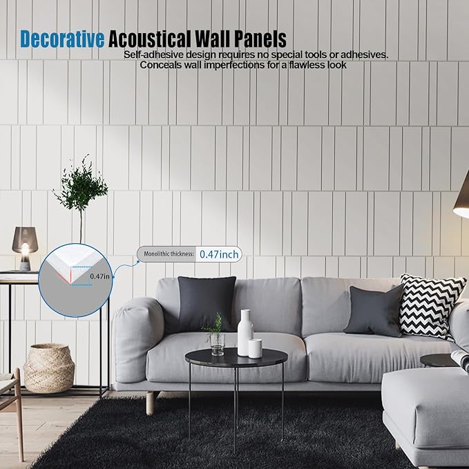 Acoustic Wall Panels – 8 Pack 31.75"x15.75" Thick White Striped Groove Sound - Image 2