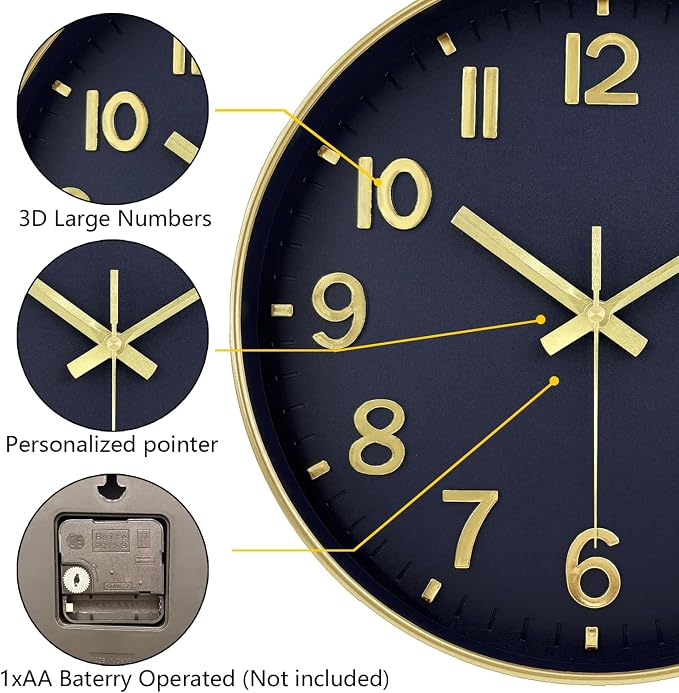 Wall Clock, 8 Inch Wall Clocks Battery Operated, Modern Non Ticking Silent - Image 6
