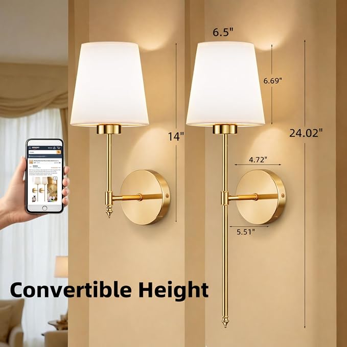 IRONPAX Wall Sconces Battery Operated Set of 2, Wireless Rechargeable Wall - Image 2