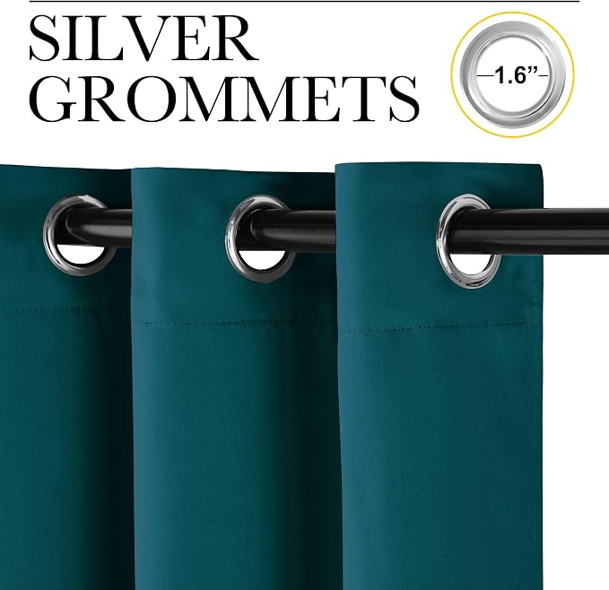 NICETOWN Teal Blackout Cafe Faux Silk Curtains - Image 2