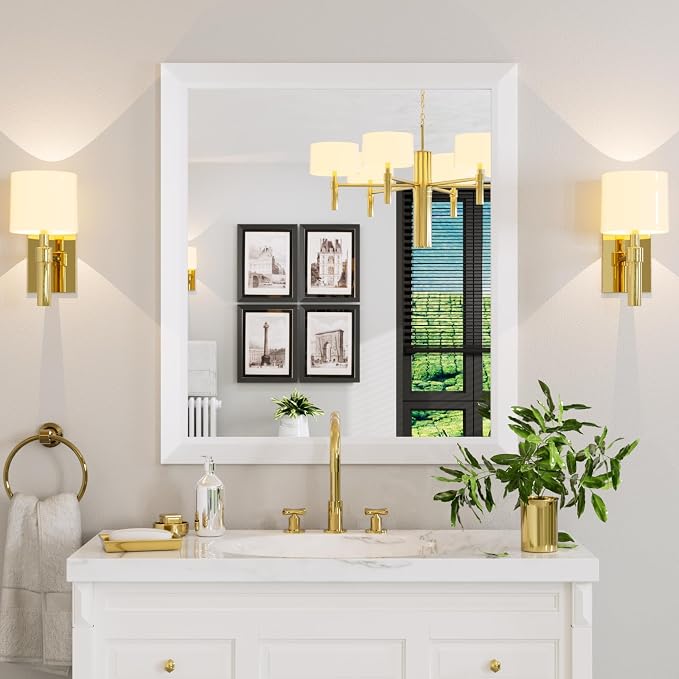 Amorho Bathroom Mirror, 36x32 Inch White Framed Bathroom Mirrors - Image 8