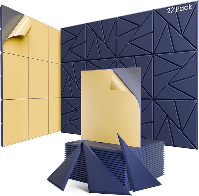 22 Pack Acoustic Panels with Self-Adhesive, Sound Panels High Density, by ROOME