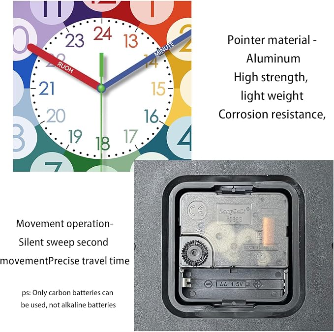 XFM Learning Clock for Kids 8 Inch Silent Wall Clocks Battery Operated Colorful - Image 6