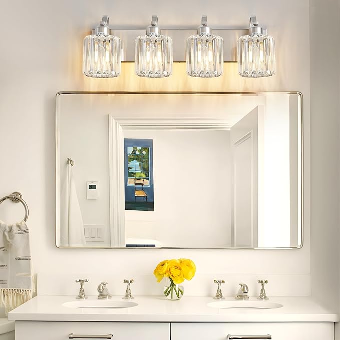 4 Lights Brushed Nickel Vanity Light Crystal Wall Light Bathroom Light Fixtures - Image 2