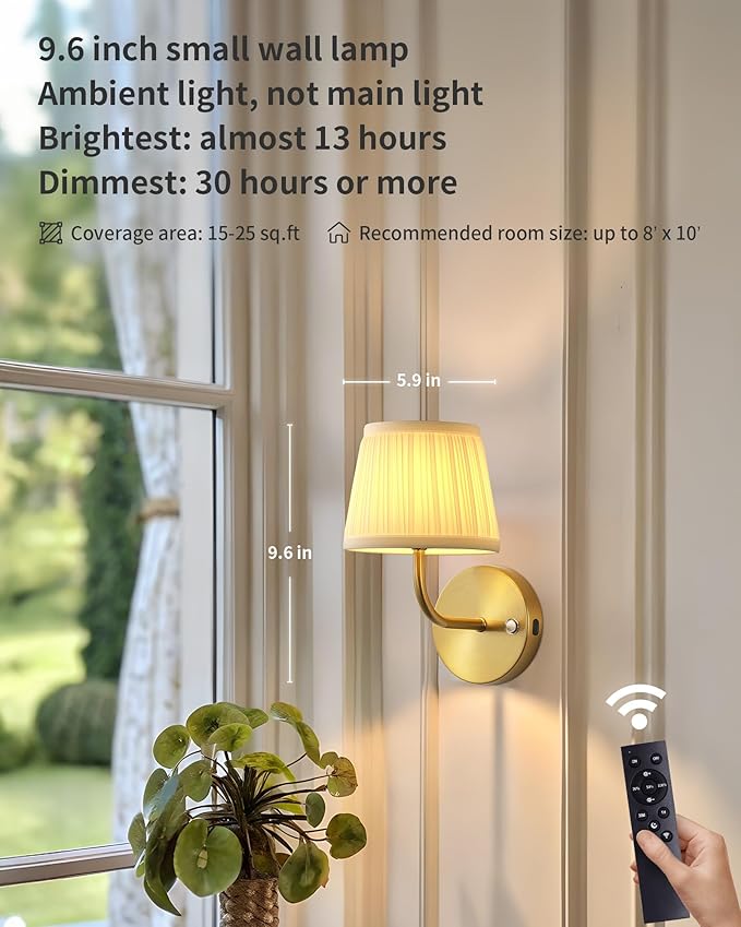 PUSU LED Cordless Gold H9.6 inch Small Wall Sconces Set of 2, Rechargeable - Image 2