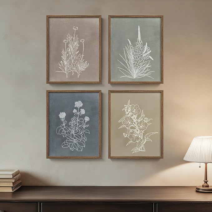 Boho Framed Botanical Wall Art for Bathroom Decor, 4 Piece Rustic Floral Canvas - Image 3
