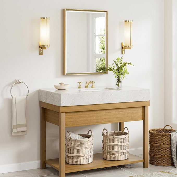 Gold Bathroom Mirror, 24x32 Brushed Gold Bathroom Mirror Beveled Edge, - Image 7