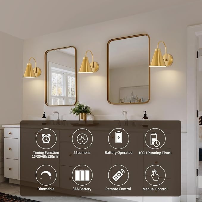 Powfloven Vintage Rechargeable Wall Sconces Set of 2, Wireless Gooseneck Indoor - Image 4
