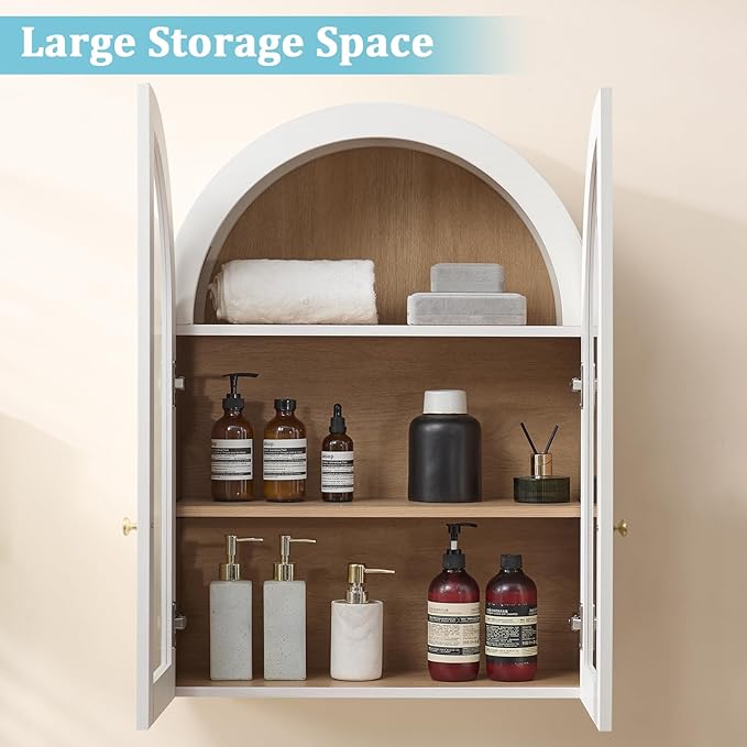 Bathroom Arched Wall Cabinet Over The Toilet Storage Cabinet, 23.6×31.4 Inch - Image 4
