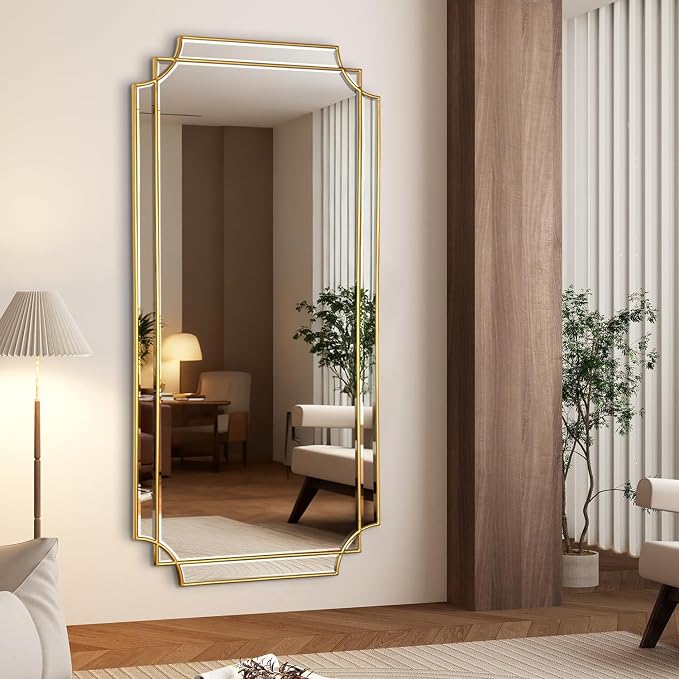 HQiJun Gold Full Length Mirror for Wall, Polished Bevelled Rectangle Mirror - Image 3