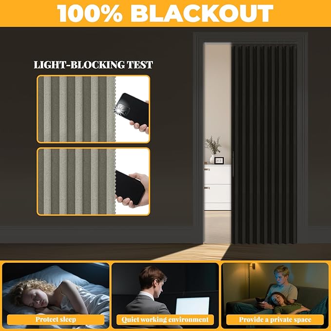 AJAZZ 100% Blackout Accordion Doors Interior Closet Curtain Doorway Curtains - Image 4