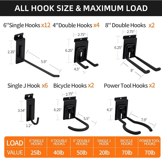 Slat Wall Accessories 28 PCS Garage Hooks Heavy Duty Slatwall Panel Hook - Image 4