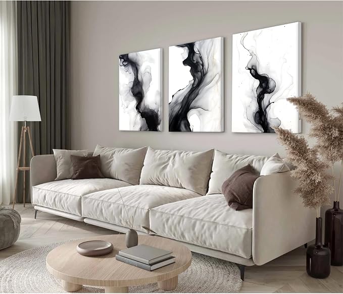 Black White Abstract Wall Art Decor Set of 3 Modern Wall Art Minimalist Canvas - Image 5