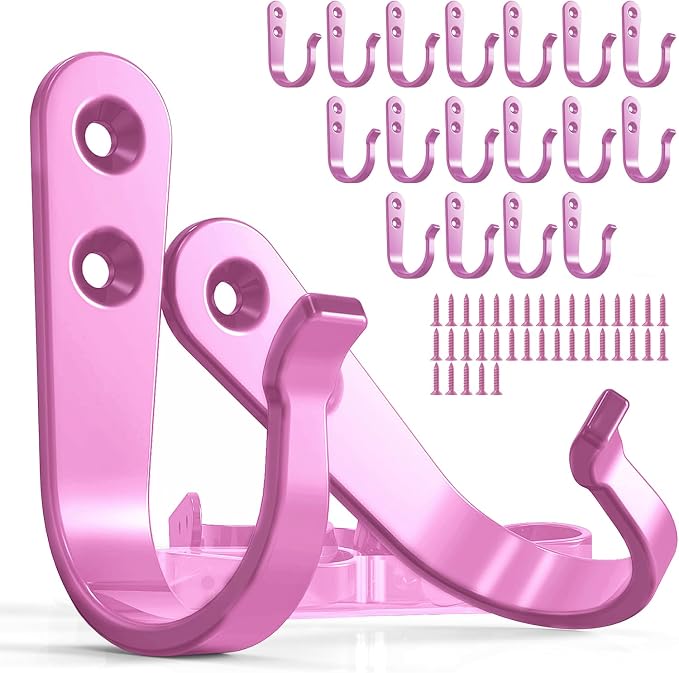 BREYDROK 20PCS Pink Heavy Duty Single Prong Metal Wall Hooks by BREYDROK
