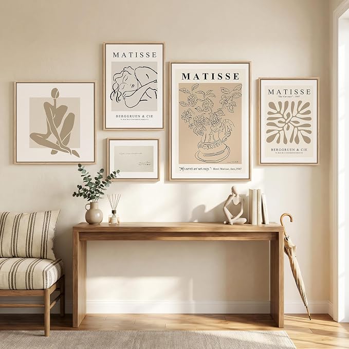 Large Framed Matisse Wall Art Set of 5, Neutral Beige Abstract Geometric - Image 4