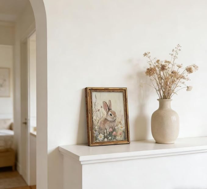Vintage Gold Framed Easter Bunny Wall Art Spring Rabbit and Wildflowers - Image 7