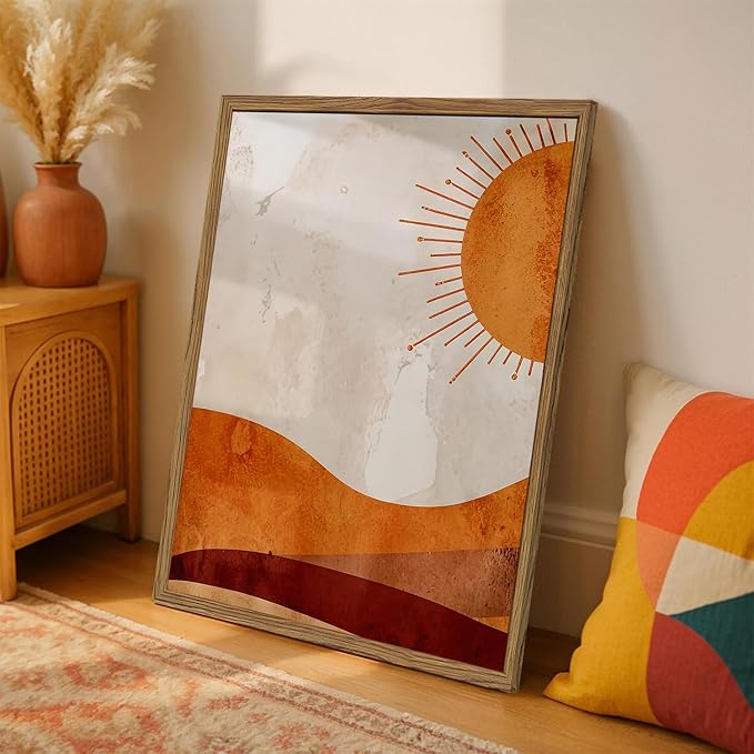 Framed Boho Sun and Moon Canvas Wall Art Set of 2, Vintage Western Desert - Image 3
