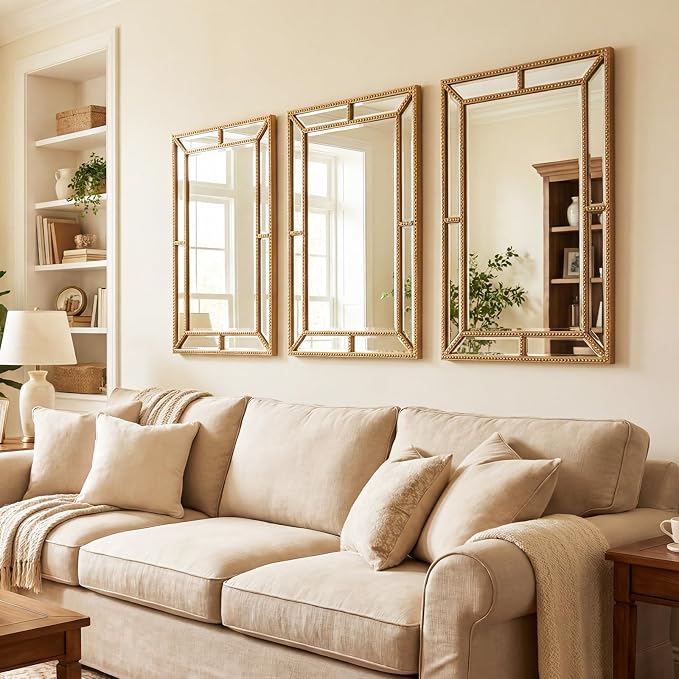Tangkula 36" x 24" Gold Rectangle Wall Mirror, Decorative Mirror - Image 3