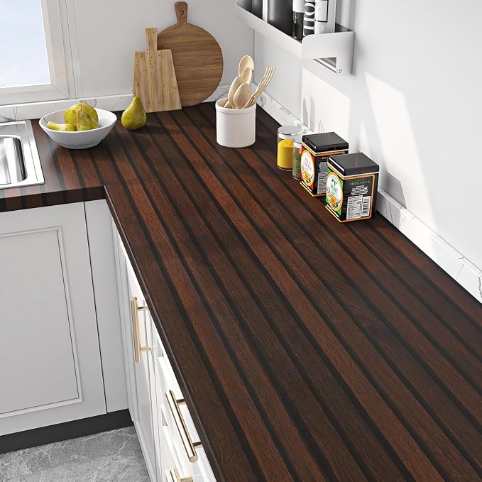 FunStick 16"x472" Brown Wood Slats Peel and Stick Wallpaper Waterproof Dark - Image 8