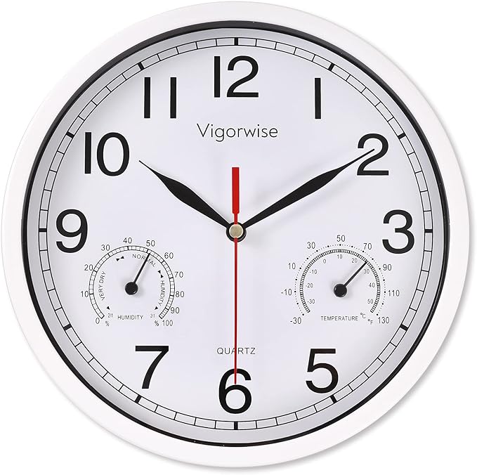 8 Inch White Wall Clock, Sweep Silent Movement Accurate Clocks by Vigorwise