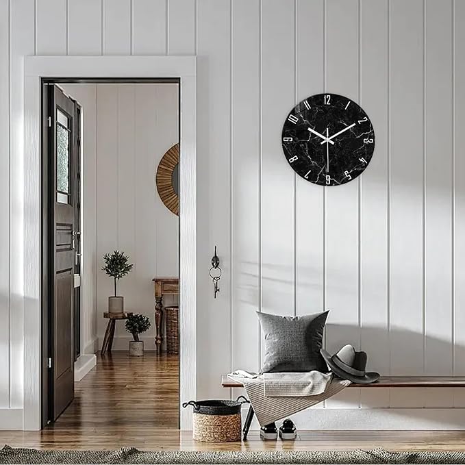 Big Wall Clock for Living Room Decor Marble Glass Wall Clock Battery Operated - Image 4