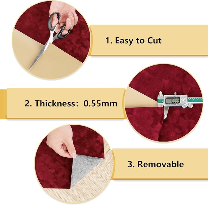 Wallercity Soft Red Velvet Felt Drawer Liner Self Adhesive Retro Velvet - Image 8