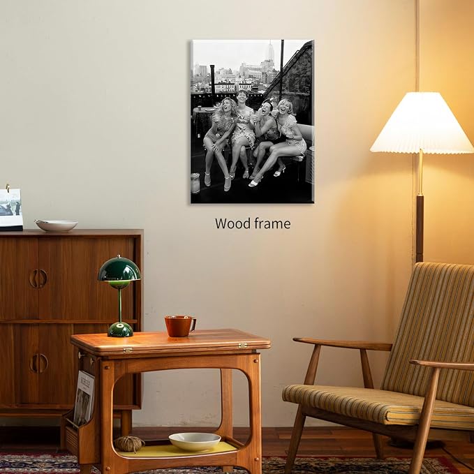 Retro Black And White Woman Framed Wall Art Fashion Rooftop Party Posters - Image 4
