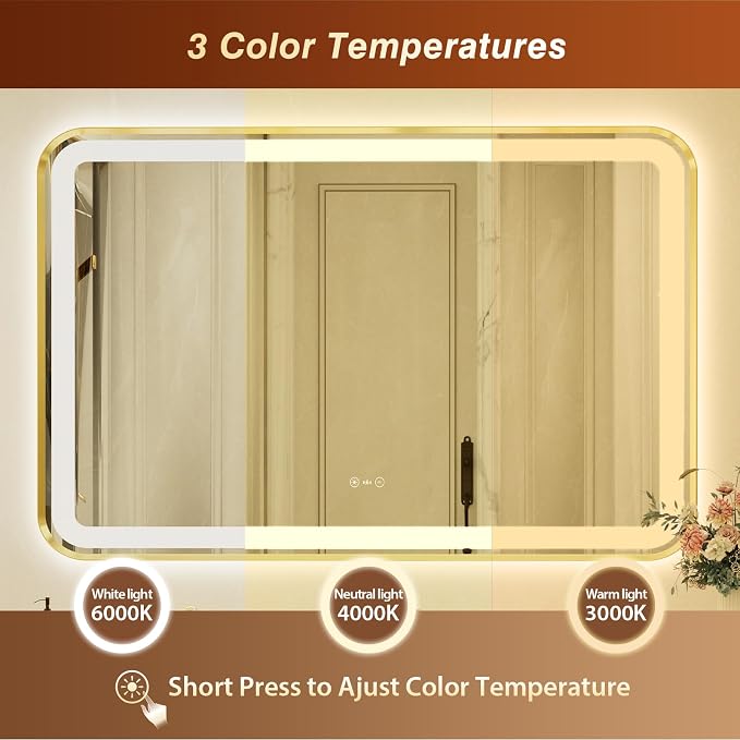 32x55 Inch Gold Framed LED Bathroom Mirror - Image 5
