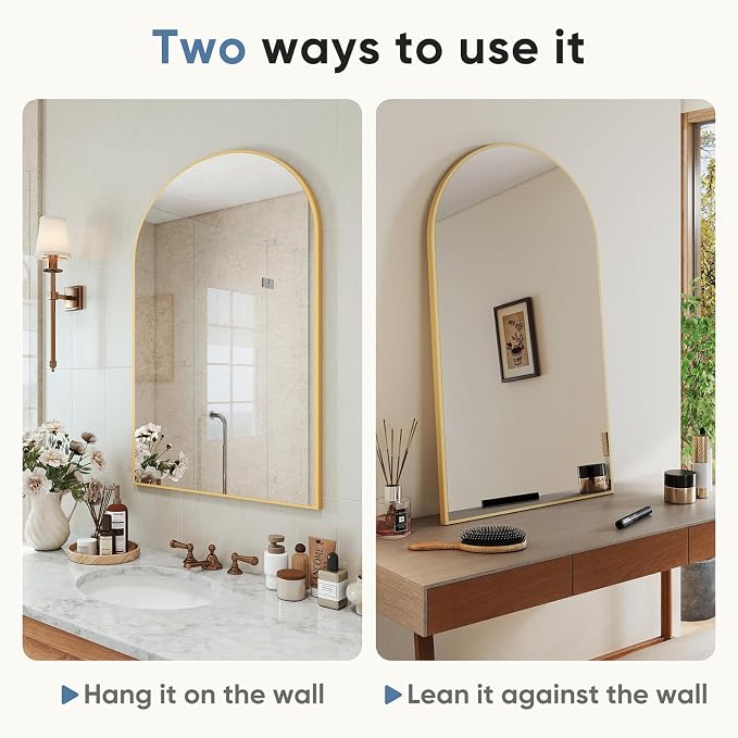 DUMOS Gold Metal Arch Vanity Rounded Rectangle Bathroom Mirrors - Image 5