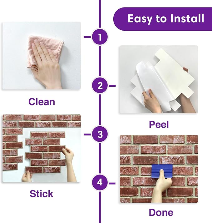 3D Peel and Stick Faux Brick Wall Panels 11.8" x 11.8" 10-Pack, Small - Image 6