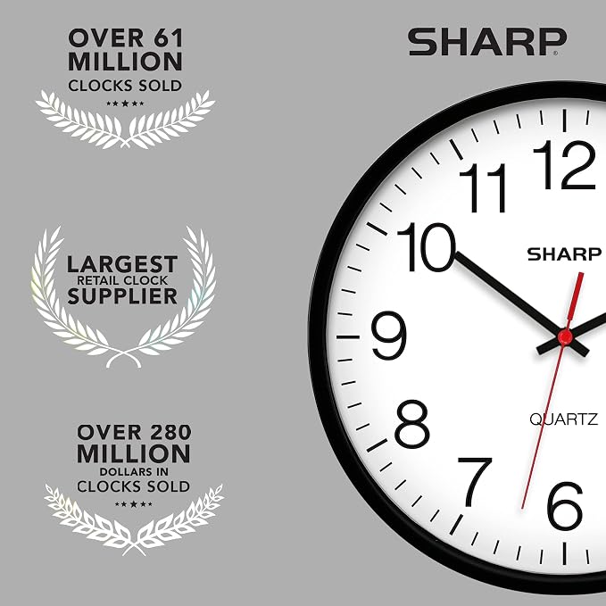Sharp Wall Clock Silent Non Ticking 10 Inch Quality Quartz Battery Operated - Image 7
