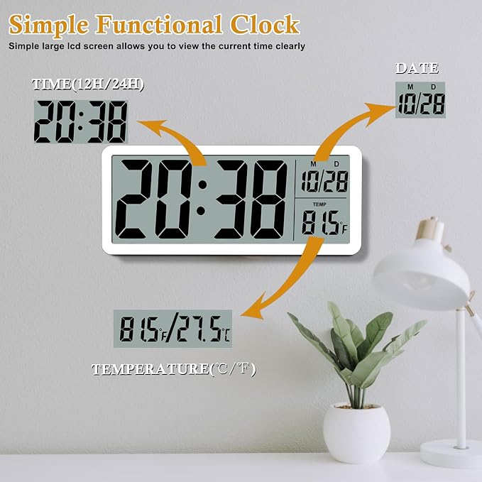 8.5" Modern Digital Wall Clock, Battery Operated, Simple LCD Display - Image 7