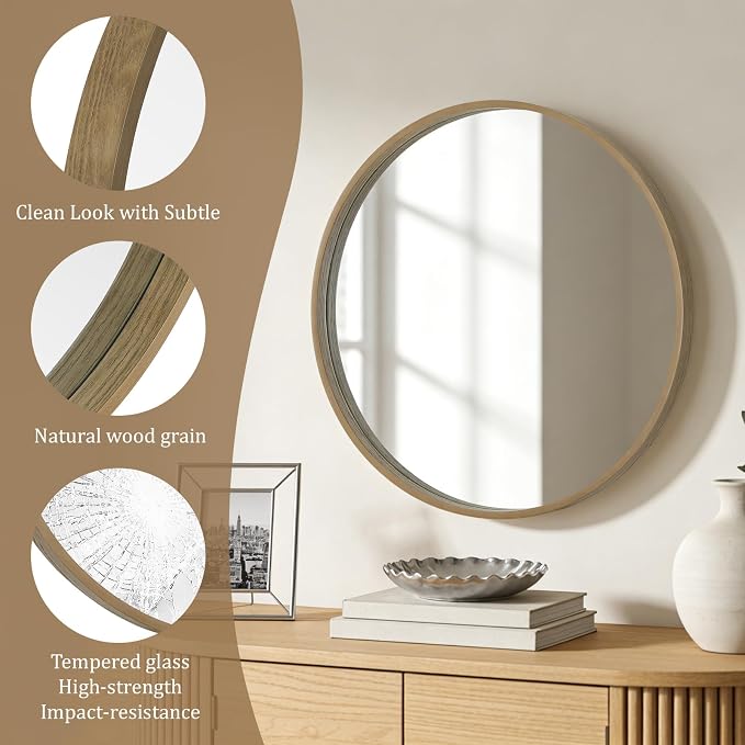 WallBeyond Round Wood Mirror 28" Circle Wall Mirror - Image 5