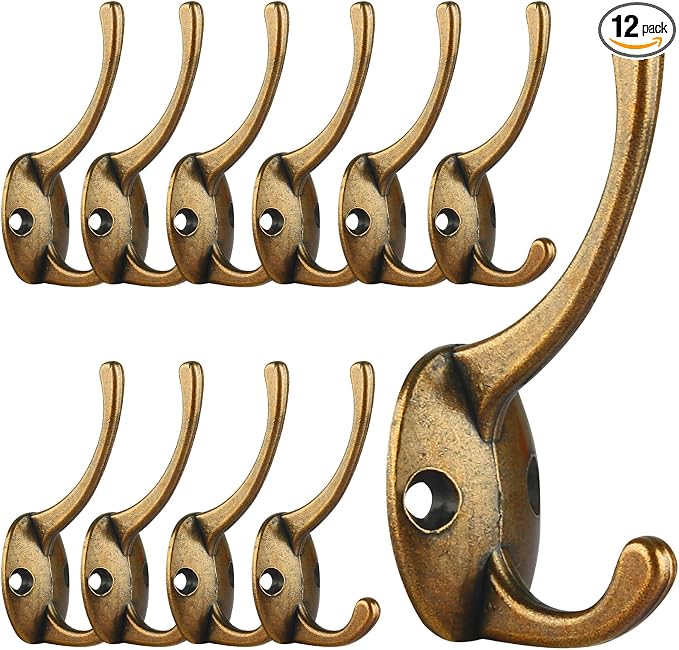 IBosins 12 Pack Antique Brass Coat Hooks Wall Mounted by IBosins