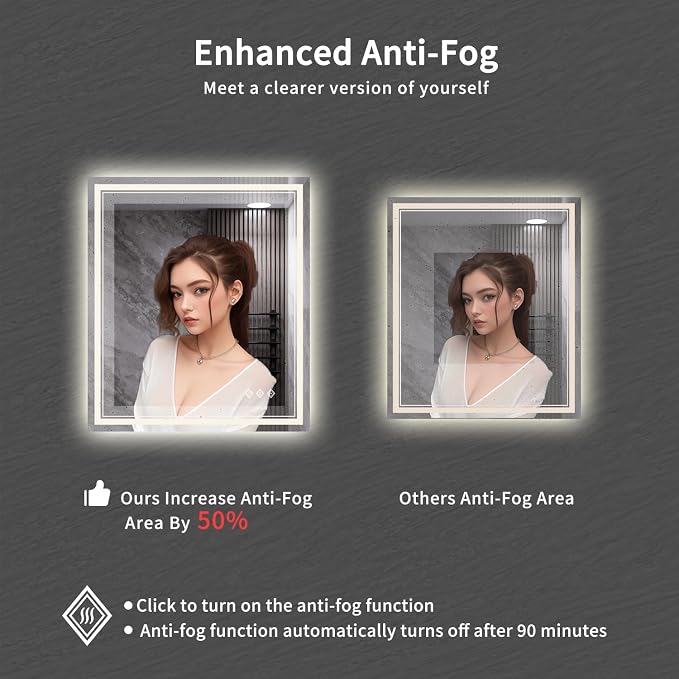 LED Bathroom Mirror, 28x32 Inch Gradient Front and Backlit LED Vanity Mirror - Image 6