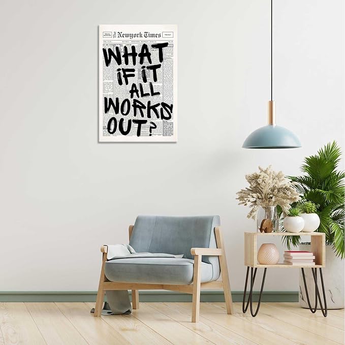 Drimiler Retro Black And White Newspaper Poster What If It All Works Out Canvas - Image 3
