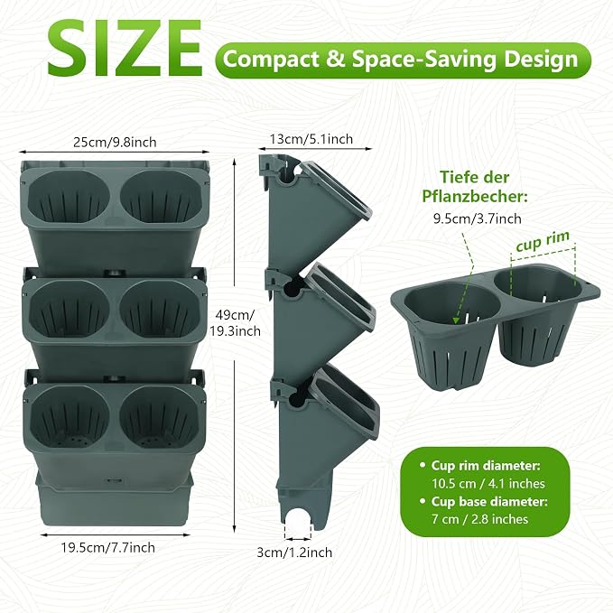 3-Tiers Vertical Wall-Mounted Planter - Image 2